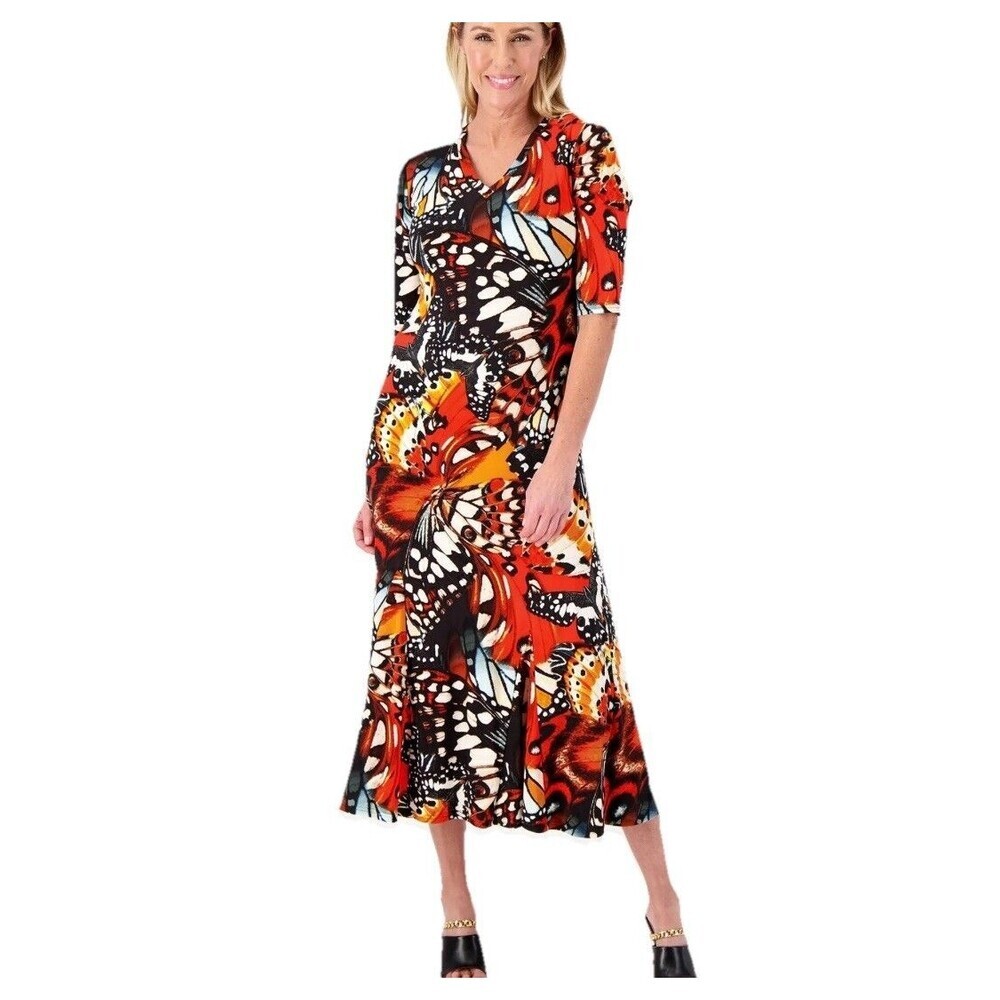 Attitudes by Renee Butterfly Print Midi Dress Womens XS Stretch